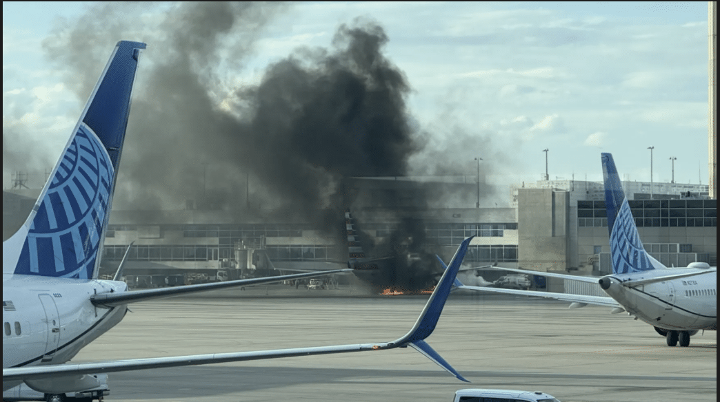 American Airlines plane catches on fire at Denver International Airport forcing passengers to evacuate